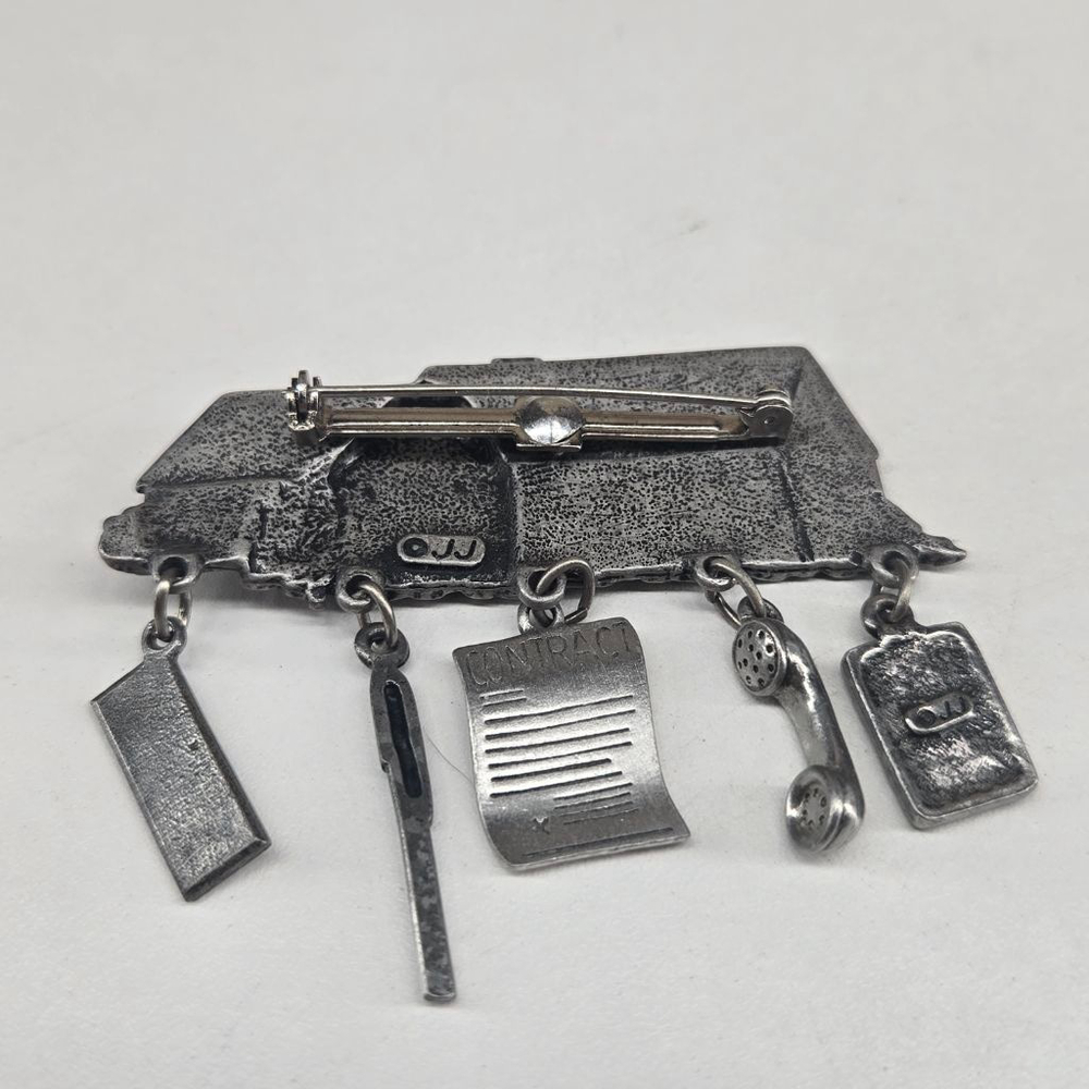 JJ Jonette Brooch NWT Silver Tone Real Estate Pin House with Realtor Charms - Picture 5 of 8